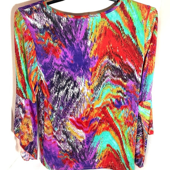 New Directions Multicolor Abstract Women’s Top with Wide 3/4 Sleeves Size Medium - Picture 3 of 12